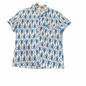 Blue and White Patterned Short Sleeve Shirt